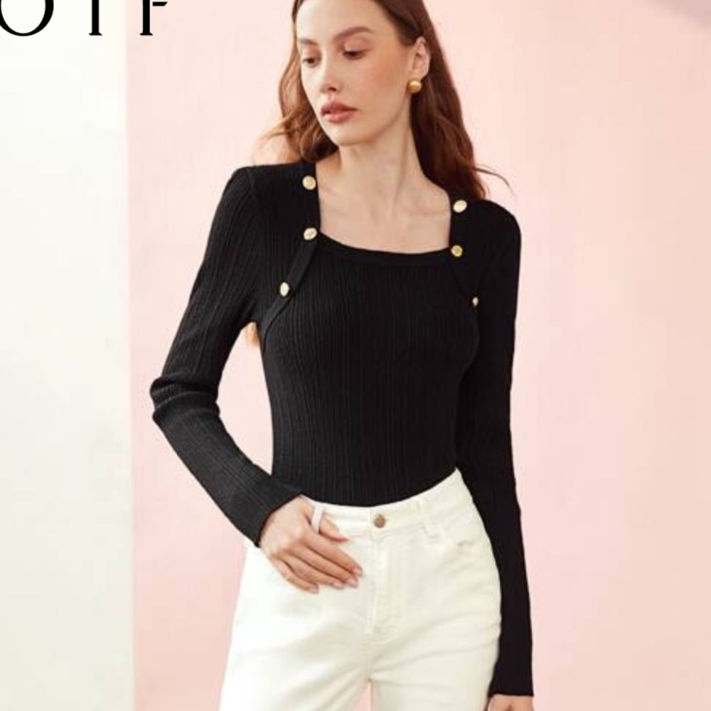 Bundle 3 for 15 MOTF Women's black sweater with golden buttons